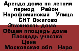 Аренда дома на летний период › Район ­ Нарофоминский › Улица ­ СНТ Ожигово › Этажность дома ­ 1 › Общая площадь дома ­ 56 › Площадь участка ­ 10 › Цена ­ 30 000 - Московская обл., Наро-Фоминский р-н, Ожигово д. Недвижимость » Дома, коттеджи, дачи аренда   . Московская обл.